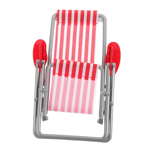 HOMOBABE Miniatur Strandstuhl für Puppenhaus Klappstuhl Deko Möbel Accessoire Rot Gestreift Leicht und Stabil Miniaturmöbel für Kreative Spielwelten von HOMOBABE