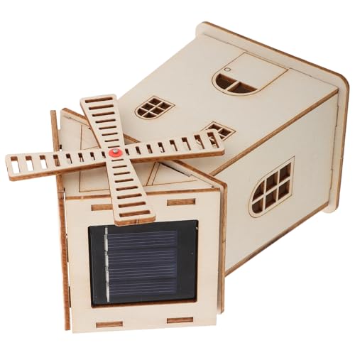 HOMOBABE Solarbetriebenes Holz Windmühlenhaus Modell Handgefertigtes DIY für Wissenschaftliches Experiment Dekorative Requisite für Schreibtisch und Büro Fördert Kreativität von HOMOBABE