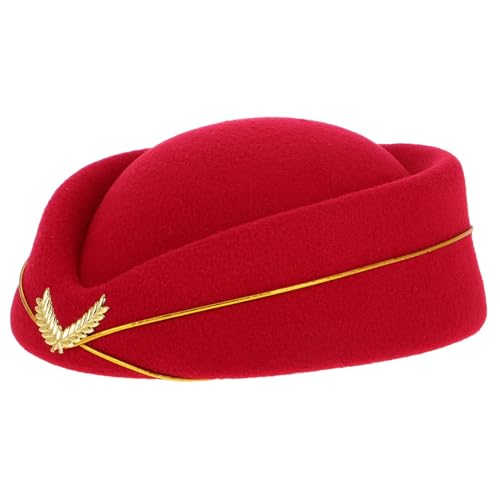 HOMOBABE Stewardess Hut aus Filz für Damen Elegante Flugbegleiterinnen Mütze für Cosplay Halloween und Bühnenaufführungen Imitation Tiefrot für Besondere Anlässe von HOMOBABE