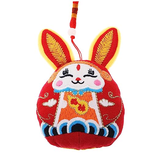 HOMOBABE Wufu-Kaninchen-verzierung Kaninchengefüllter Hasen Stofftiere Hasenpuppe Kaninchen-Maskottchen-Puppe Tier Stofftier Desktop-kaninchenpuppe Neujahr Plüsch Rot von HOMOBABE