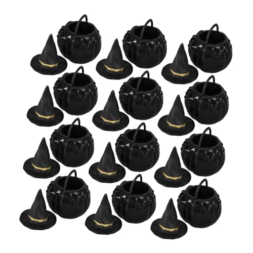 HOMOCONO 1 Set Hexenhut Eimerglas, Halloween Miniaturen Zum Basteln, Halloween Miniaturkessel, Halloween Minikessel, Mini Hauskessel, Miniaturkessel Aus Kunststoff von HOMOCONO