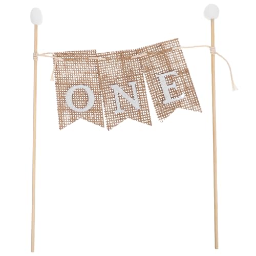 HOMOCONO 3 Stück Kuchendekorationen zum ersten Geburtstag: Rustikale Wimpelflaggen-Dekoration – Kleines Cupcake-Topper-Banner – Wimpel für die Feier zum 1. Geburtstag von HOMOCONO