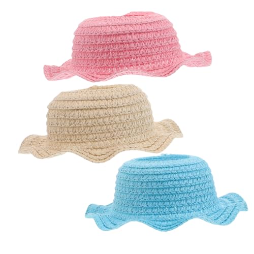 HOMOCONO 3 Stück Mini Häkel Strohhüte für Puppen Leichte Handgefertigte Strand Accessoires im Boater Hut Stil für DIY Kostüme und Kreative Bastelprojekte von HOMOCONO