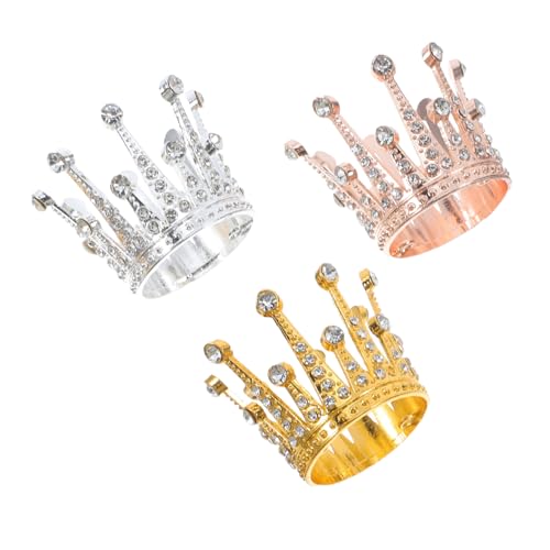 HOMOCONO 3 Stück Mini Krone Tortenaufsätze aus Legierung mit Strass Kuchendekoration für Geburtstagsfeiern Hochzeiten Jubiläen Kreative Blumenstrauß Kronenringe Roségold von HOMOCONO