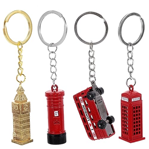 HOMOCONO 4Stücke British Element Schlüsselanhänger aus Stilvolle Anhänger für Taschen Unisex Dekorativer Schlüsselanhänger für London Fans von HOMOCONO