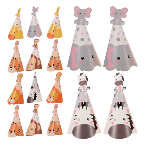 HOMOCONO 5 Sets Partyhüte mit Tiermotiven für Geburtstage: Kegelhüte aus Papier mit Cartoon-Tiermotiven – Kronen mit Dschungelmotiv für Kinder in verschiedenen Stilen von HOMOCONO