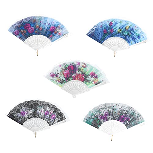 HOMOCONO 5 Stück Teiliges Dekorativer Spitzenfaltfächer für Tanzaufführungen Traditionelle Klappfächer Accessoire für Hochzeiten und Home Decor von HOMOCONO