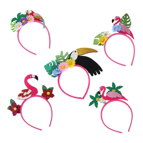 HOMOCONO 5 Stück Teiliges Hawaiianisches Flamingo Haarband mit Tropischen Blumen Palmenblättern und Kokosnussbaum-design Leichtes Party-accessoire für Strand- Luau Sommerfeiern von HOMOCONO
