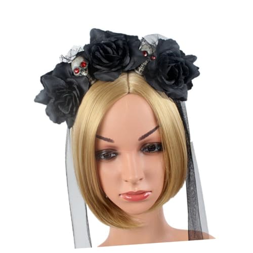 HOMOCONO Halloween Haarreif mit Schwarzem Totenkopf und Künstlichen Blumen Kreatives Party-kostümzubehör für Langlebiges Material für Halloween Karneval und Kostümpartys von HOMOCONO