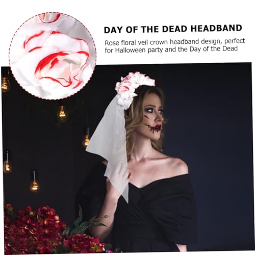 HOMOCONO Halloween Tag der Toten Blumenkrone Haarreif mit Schleier Blutspritzer Gothic Kopfschmuck für Damen und Party Kostüm Zubehör von HOMOCONO