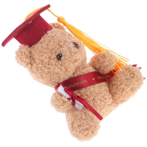 HOMOCONO Mini Abschlussbär mit Doktorhut Niedliches Plüschbärchen für DIY Blumenstrauß und Abschlussfeier Dekoration Perfektes zur Graduierung Weinrot von HOMOCONO