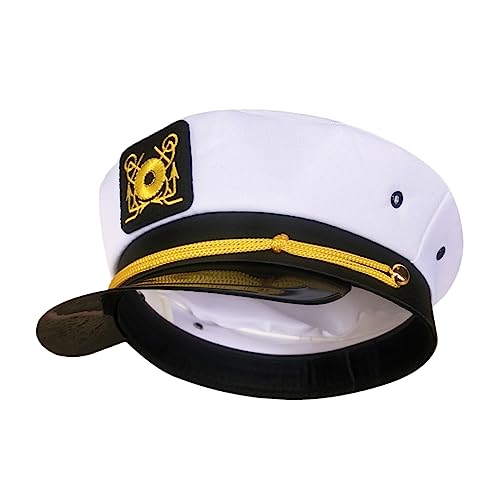 HOMOCONO Weiße Kapitänsmütze aus Polyester Langlebige Matrosen Hut mit Geschwungener Krempe Sonnenschutz für Karneval Kostümzubehör und Cosplay Unisex Party Accessoire HOMOCONO Weiße Kapitänsmütze aus Polyester Langlebige Matrosen Hut mit Geschwungener Krempe Sonnenschutz für Karneval Kostümzubehör und Cosplay Unisex Party Accessoire von HOMOCONO