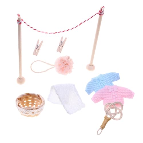 HOMSFOU 1 Satz Kleiderstange Dollhouse Trockenstange -Wäscheständer Miniatur-Wäscheständer Puppenhaus Kleiderständer Wäschezubehör für Puppenstuben Mini-Wäscheständer Holz von HOMSFOU