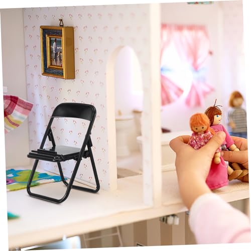 HOMSFOU 12 Stück Teiliges Miniatur Klappstühle aus Schwarzem Faltbare Mini Stühle für Deko DIY Miniatur Möbel Zubehör Kleine Simulationstühle für Wohnlandschaften und Modellbau von HOMSFOU