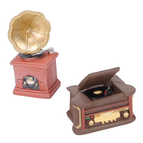HOMSFOU 2 Stück Mini Vintage Grammophon Teilig Langlebige Harz Miniatur Landschaftsmodelle Kompakte als Puppenhaus Zubehör Fotorequisite und Kinderspielzeug Detailreiche Verarbeitung von HOMSFOU
