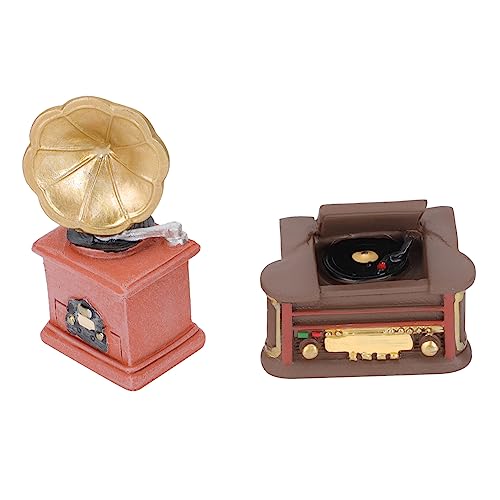 HOMSFOU 2 Stück Miniatur Phonograph Modell Retro Harz Grammophon Dekoration für Puppenhaus Landschafts Deko Detailreiche Mini Radio Nachbildung für Sammler und Mini Haus Accessoires von HOMSFOU