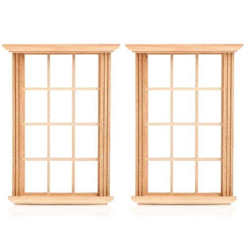 HOMSFOU 2 Stück Puppenhaus-Fensterrahmen Holz-Miniatur-Fensterrahmen 1:12 Mini-12-Scheiben-Blankfenster Puppenhaus-Türmodell Schlafzimmermöbel Zubehör Für Puppenhaus von HOMSFOU