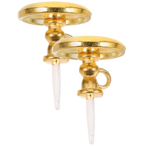 HOMSFOU 2 Stück Vintage-Miniatur-Kerzenständer Mit Kerzen Im Maßstab 1:12 Puppenhaus-Kerzenhalter Mini-Kerzenhalter Für Mini- Puppenhaus-Zubehör Golden von HOMSFOU