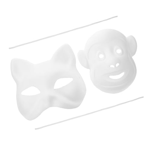 HOMSFOU 2st Weiße Handbemalte Maske Weiße Gesichtspapiermasken Diy-tiermasken Weiße, Schlichte Tierkopfmaske Unbemalte Papiermaske Weiße Maskerademaske Halloween Gesichtsmaskenblatt von HOMSFOU