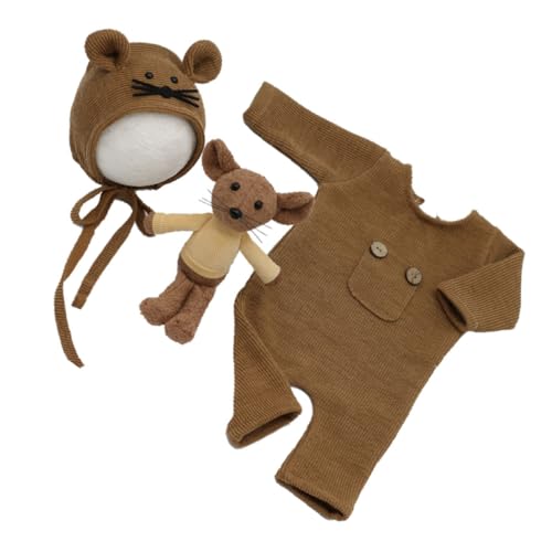 HOMSFOU 3 Sätze Requisiten für Babyfotos Neugeborenes Babykostüm Baby-Plüschspielzeug Babyoverall Babykleidung Kleider Baby-Fotografie-Hut Baby-Outfits Sanft dreiteiliger Anzug Nylon von HOMSFOU