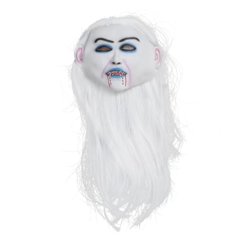 HOMSFOU 3 Weiß haarige weibliche maske Halloweenkostüm halloween horror kostüme Halloween-Party-Requisiten langhaariger geist Abschlussballmaske Cosplay-Outfits gruselige Maske von HOMSFOU