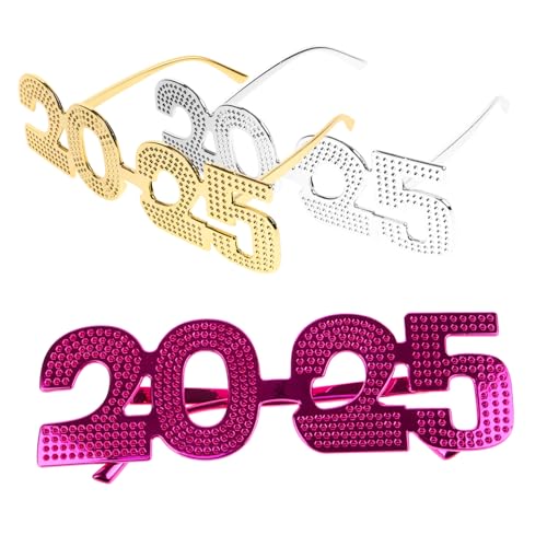 HOMSFOU 3 Stück Partybrille Teiliges Kunststoff Lustige Brille für Neujahrsfeier Fotorequisite Silber Gold von HOMSFOU