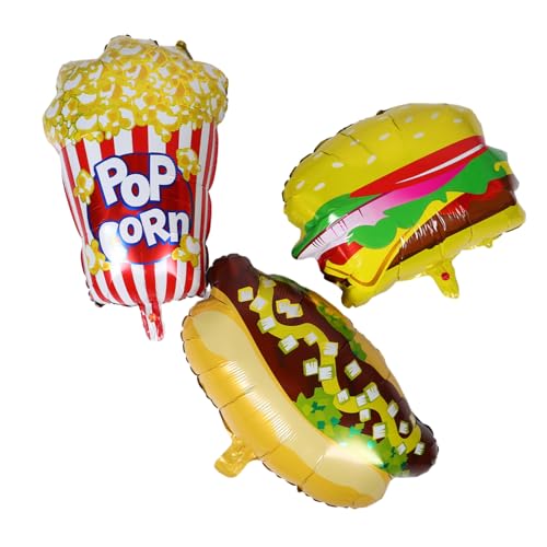 HOMSFOU 3 Stück Teiliges Food Folienballon Realistische Popcorn Hot Dog Hamburger Luftballons Langlebige Kinderparty Deko für Geburtstag Kinoabend Fast Food Themenfeier von HOMSFOU