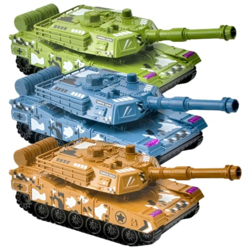 HOMSFOU 3 Stück Teiliges Inertial Spielzeugpanzer Modell in Gelb Grün Blau Realistische Nachzieh Panzer Miniatur für Dekoratives Desktop Ornament Koordination und Vorstellungskraft von HOMSFOU