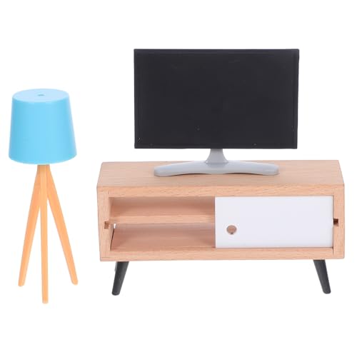 HOMSFOU 3-teiliges Puppenhaus-möbelset mit Mini-Fernseher, Schrank Und Stehlampe, Perfekt für Die Wohnzimmerdekoration im Puppenhaus Und zum Rollenspiel von HOMSFOU