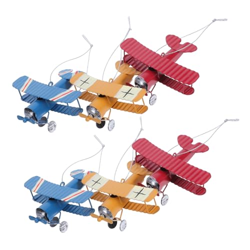 HOMSFOU 6 Stück Teiliges Flugzeug Modell aus Schmiedeeisen Retro Doppeldeckerflugzeug Dekoration in Gelb Rot Blau für Schreibtisch und Wohnkultur von HOMSFOU