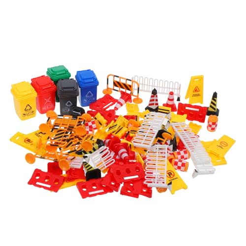 HOMSFOU 75 Stück Straßenschild Barrikade Mini-konstruktionskegel Für Baufahrzeuge Bauminiaturen Orangefarbene Mini-leitkegel Mülleimer Ampel Abs von HOMSFOU