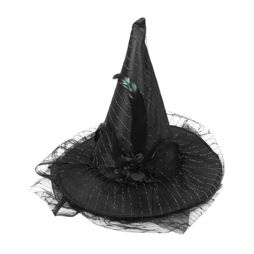 HOMSFOU Halloween Hexenhut mit Schleier Silberne Dekoration für Kostümpartys Cosplay und Fotoshooting Leicht und Vielseitig Einsetzbar für Besondere Anlässe von HOMSFOU