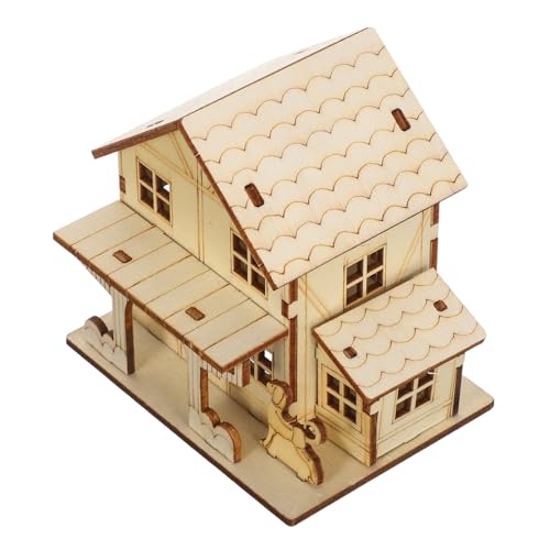 HOMSFOU Handcraft Holzhaus Bausatz mit LED Licht Puzzle DIY Holzhaus Modell Originelles Bastelset für Erwachsene und Naturholz Hütte für Wohnkultur und Lernspaß von HOMSFOU