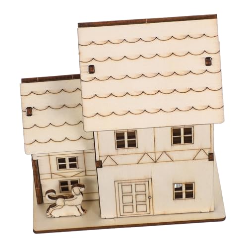HOMSFOU Holzmodell Miniaturvilla DIY Bausatz mit LED Beleuchtung Puzzle aus Holz Vintage Holzhaus Bausatz Edukatives Stem für Wohnkultur und von HOMSFOU