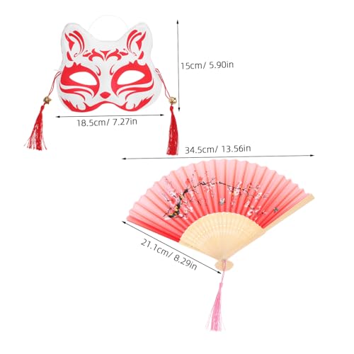 HOMSFOU Japanische Fox Cosplay Maske mit Dekorativem Fächer Authentischer Festival Stil Vielseitiges Party und Accessoire für Maskerade und Kostüme von HOMSFOU