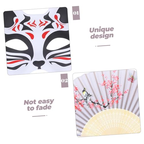 HOMSFOU Japanischer Fuchs Maske mit Faltbarem Fächer Authentische Festival Kostümmaske und Wiederverwendbar für Maskerade Sommerfeste und Cosplay Events von HOMSFOU