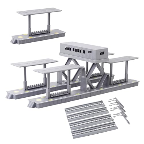 HOMSFOU Modellbahn Sandtisch Bahnsteig Wartehalle Schienen Masten DIY Landschaft Zubehör für Miniatur Zugszenerie von HOMSFOU