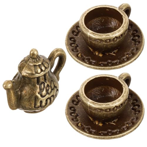 HOMSFOU Puppenhaus-Teetassen-Set Vintage-Miniatur-Teekanne Winzige Teetassen Kleine Simulation Lebensechte Café-Fotografie-Requisiten Küchenzubehör von HOMSFOU