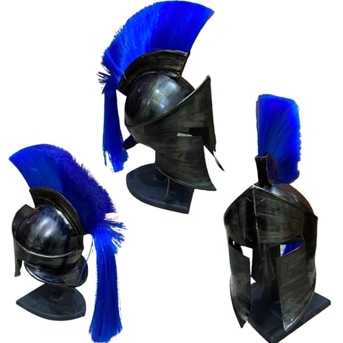 Black 300 Movie Great King Leonidas Spartaner-Helm, mittelalterliche Replik, tragbarer blauer Plume-Helm, massiver Stahl mit Lederinnenfutter, Stahlhelm von HOMYZ