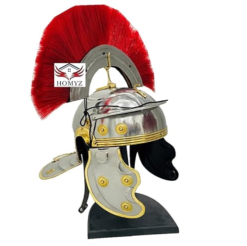 Gallic Roman Centurion Helm Stahl Römisches Design Graviert Mittelalter Centurion Helm mit roter Feder 18G Mild Steel Armor Knight Cosplay für Larp Kostüm Silber Gallic Roman Centurion Helm Stahl Römisches Design Graviert Mittelalter Centurion Helm mit roter Feder 18G Mild Steel Armor Knight Cosplay für Larp Kostüm Silber von HOMYZ
