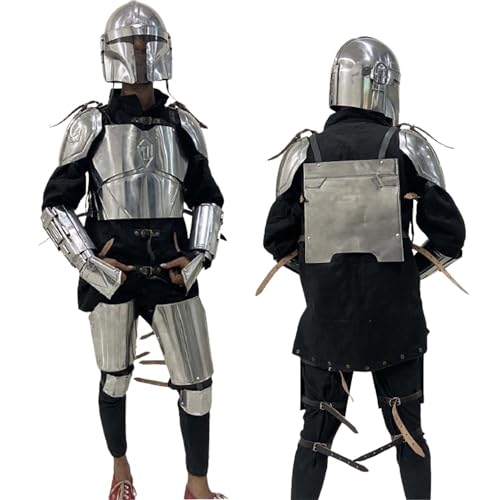 HOMYZ 18 Gauge Mandalorian Suit Of Armor Beskar Body Armor Set - Front and Back Plates | Steel Mandalorian Cosplay Silver Finish Halloween Costume von HOMYZ