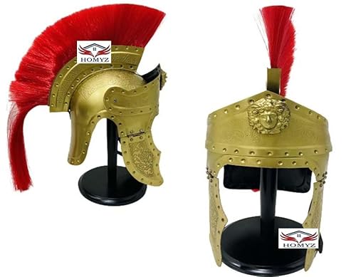 HOMYZ 18Ga Mittelalter König Leonidas Rüstungshelm Antik Messing 300 Spartan Helm Rote Feder Ritter Krieger Helm Kostüm von HOMYZ