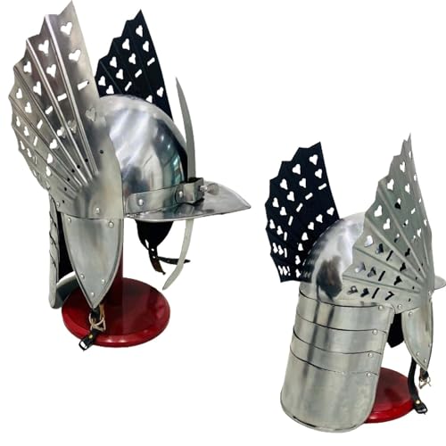 HOMYZ Armor Hussars Szyszak Helm, Silber-Finish, 18 Gauge, Stahlhelm mit Ständer, für Halloween-Kostüm von HOMYZ