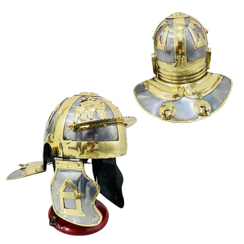 HOMYZ Armor Roman Centurion Gallic Smiths Helm Messing Design Mittelalter Tragbarer Krieger Spartan Helme mit Holzständer von HOMYZ