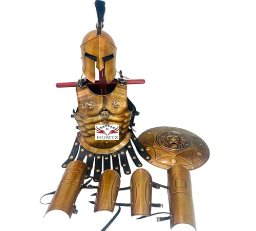 HOMYZ Halloween 300 Spartan Armor Set Römische Muskeljacke Antik Messing Bein- und Armschutz Griechischer Spartaner Schild mit Helmpanzer Halloween für Kostüm HOMYZ Halloween 300 Spartan Armor Set Römische Muskeljacke Antik Messing Bein- und Armschutz Griechischer Spartaner Schild mit Helmpanzer Halloween für Kostüm von HOMYZ