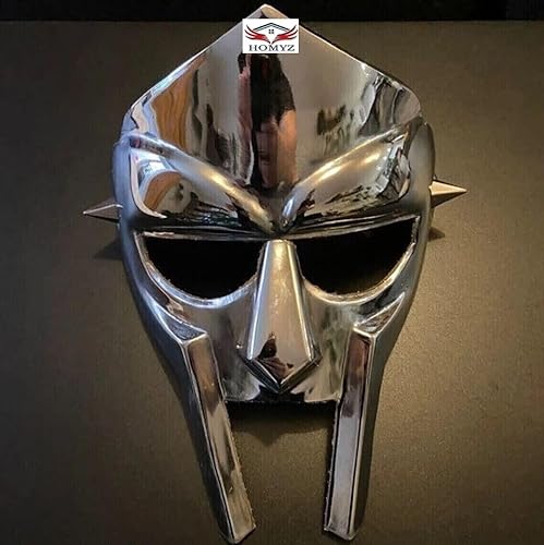 HOMYZ MF Doom-Maske, römischer Gladiator-Gesichtsmaske, Helm, 18 g, Stahl-Gesichtspanzer für Halloween, Silber-Finish von HOMYZ
