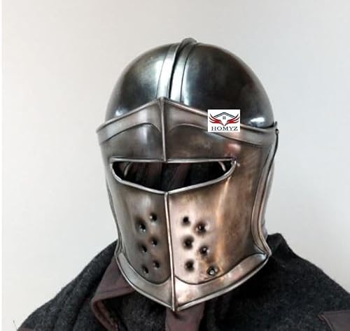 HOMYZ Mittelalterlicher Kampfhelm, Barbuta, Buhurt, Schlacht, geschwärzt, Kampfkostüm, Standardgröße für Erwachsene (20,3 x 22,9 x 66 cm), Antiksilber HOMYZ Mittelalterlicher Kampfhelm, Barbuta, Buhurt, Schlacht, geschwärzt, Kampfkostüm, Standardgröße für Erwachsene (20,3 x 22,9 x 66 cm), Antiksilber von HOMYZ