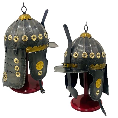 HOMYZ Mittelalter Rüstung Husaren Helm Antik Geflügelter Helm mit Ständer Stahl Krieger Helm für Halloween Kostüm von HOMYZ