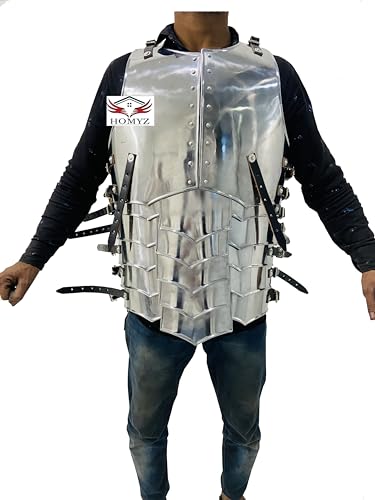 HOMYZ Mittelalterliche Körperschutzjacke, Brustpanzer, Baustahl, Körperpanzer, Kürass, silberfarbene Nachstellungen und Rollenspiele für Halloween-Kostüm HOMYZ Mittelalterliche Körperschutzjacke, Brustpanzer, Baustahl, Körperpanzer, Kürass, silberfarbene Nachstellungen und Rollenspiele für Halloween-Kostüm von HOMYZ