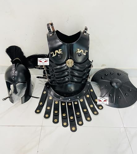 HOMYZ Mittelalterliche Muskelpanzerjacke, Troy-Helm mit römischem Schild, LARP SCA Cosplay, Renaissance, Reenactment, Rüstung, Filmkostüm, Schwarz HOMYZ Mittelalterliche Muskelpanzerjacke, Troy-Helm mit römischem Schild, LARP SCA Cosplay, Renaissance, Reenactment, Rüstung, Filmkostüm, Schwarz von HOMYZ